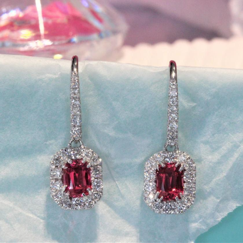 18ct White Gold Red Spinel and Diamond Earrings