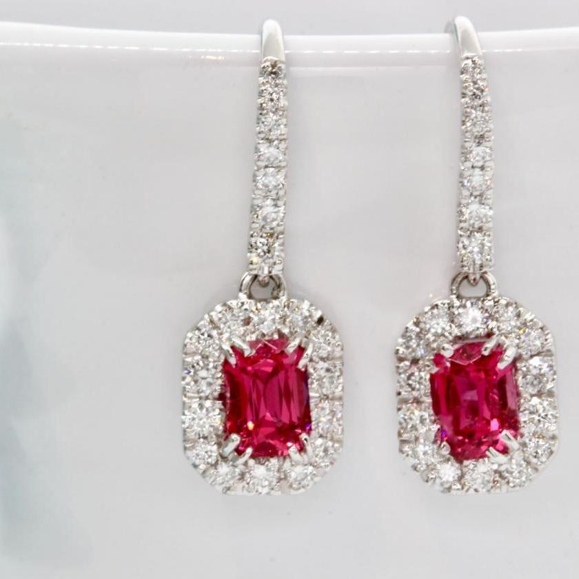 18ct White Gold Red Spinel and Diamond Earrings