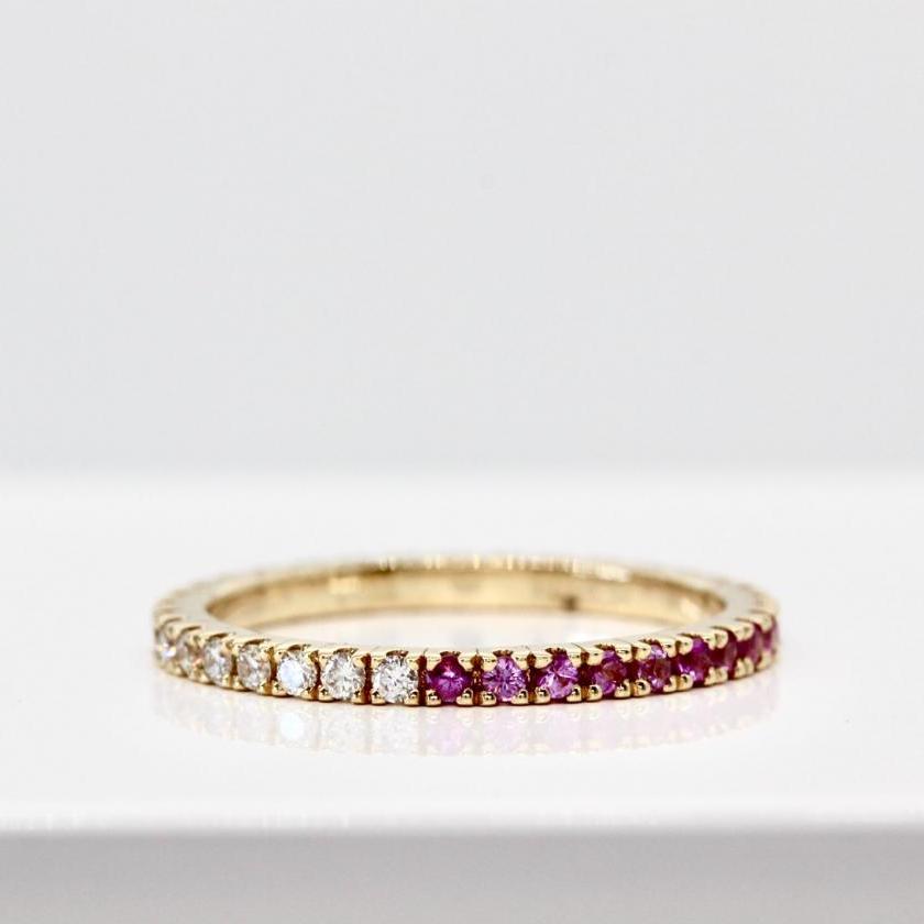 14ct Yellow Gold Multi Sapphire & Diamond Ombre Ring