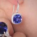 18ct White Gold Tanzanite and Diamond Halo Drop Earrings