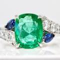Platinum Emerald, Sapphire and Diamond Ring