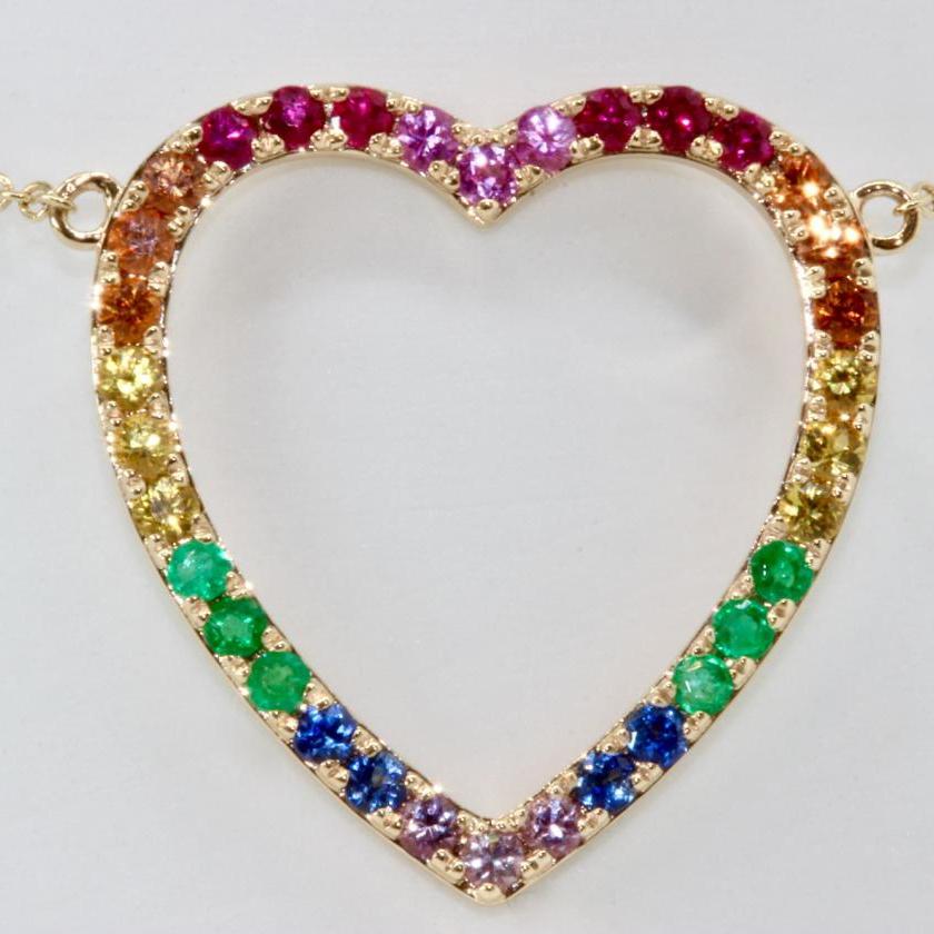 14ct Yellow Gold Rainbow Heart Pendant