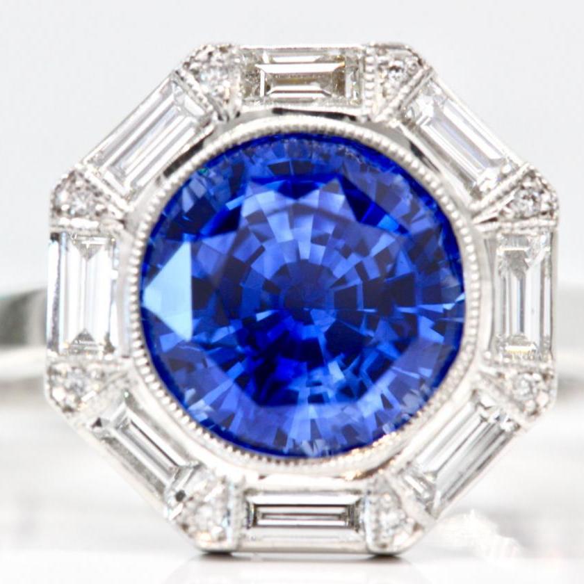 18ct White Gold Ceylon Sapphire and Diamond Ring
