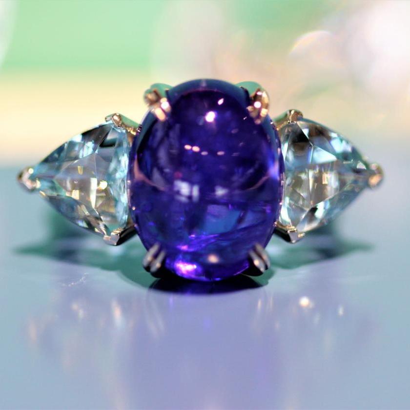 18ct White Gold Tanzanite and Aquamarine Ring