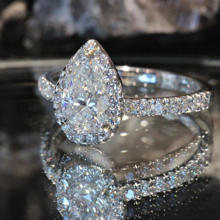 The Diamond Halo Engagement Ring - Pear
