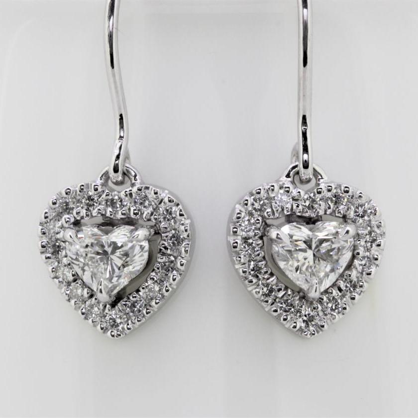 18ct White Gold Heart Shaped Diamond Halo Earrings
