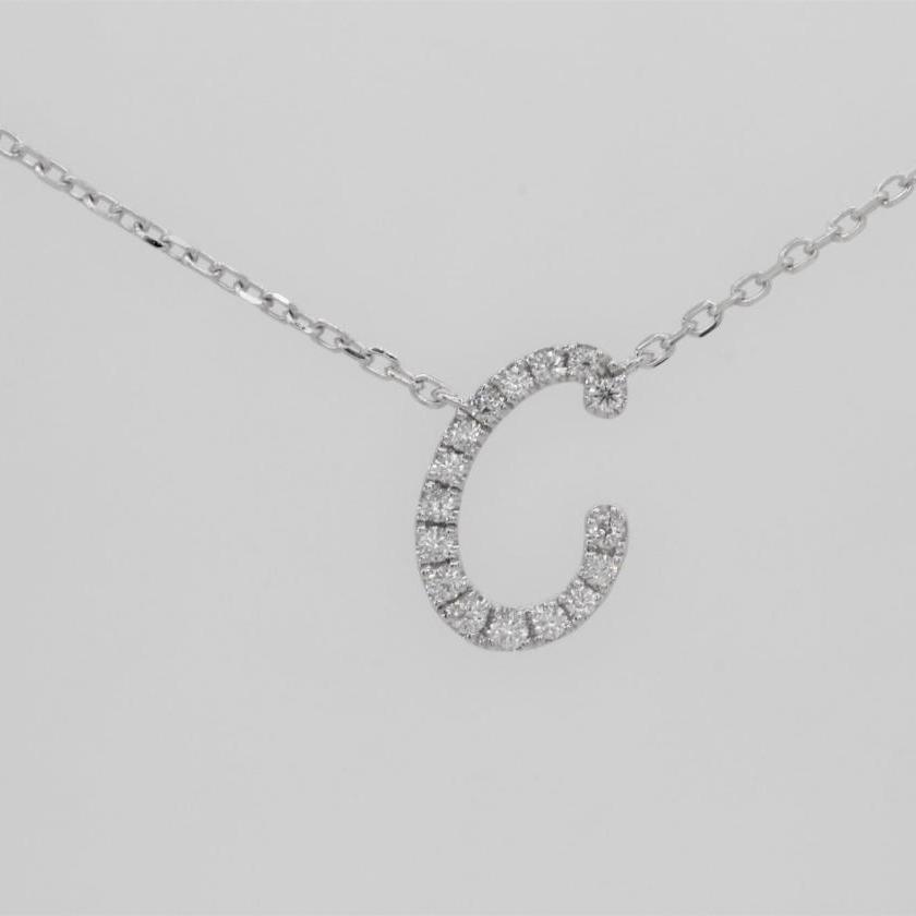 14ct White Gold Diamond Initial 'C' Pendant