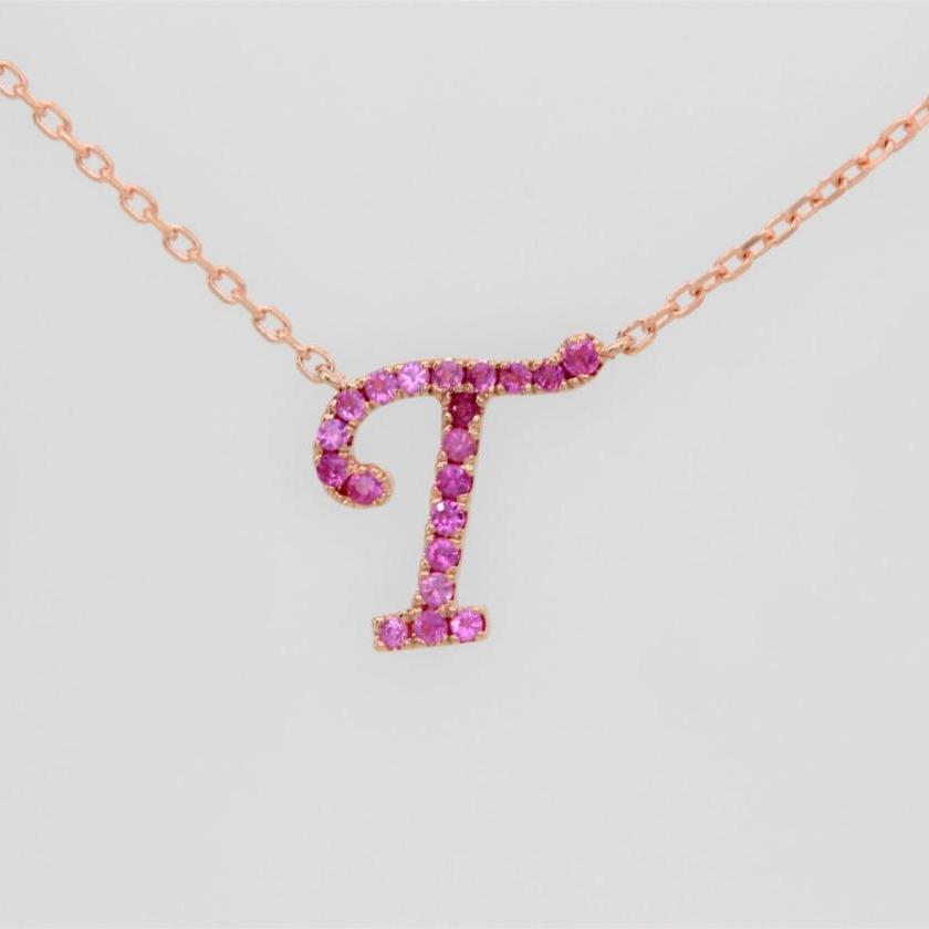 14ct Rose Gold Sapphire Initial 'T' Pendant