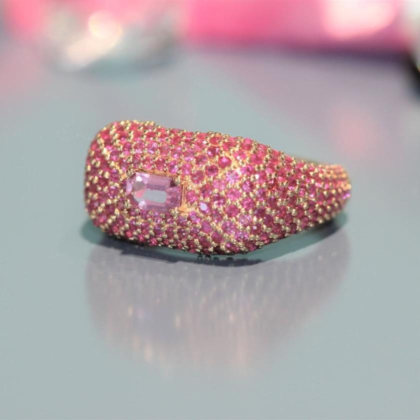 The Pink Sapphire Cluster Signet Ring