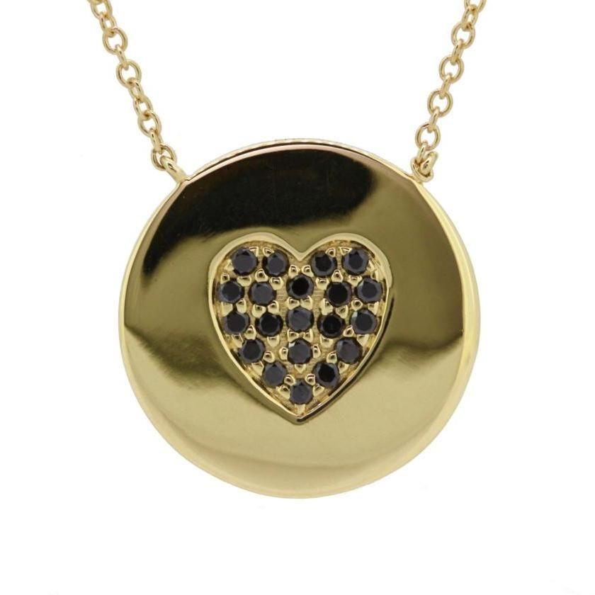 The Black Diamond Heart Disc Pendant - Yellow Gold