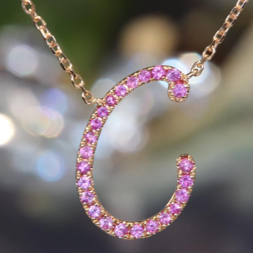 The Large Pink Sapphire Initial Pendant