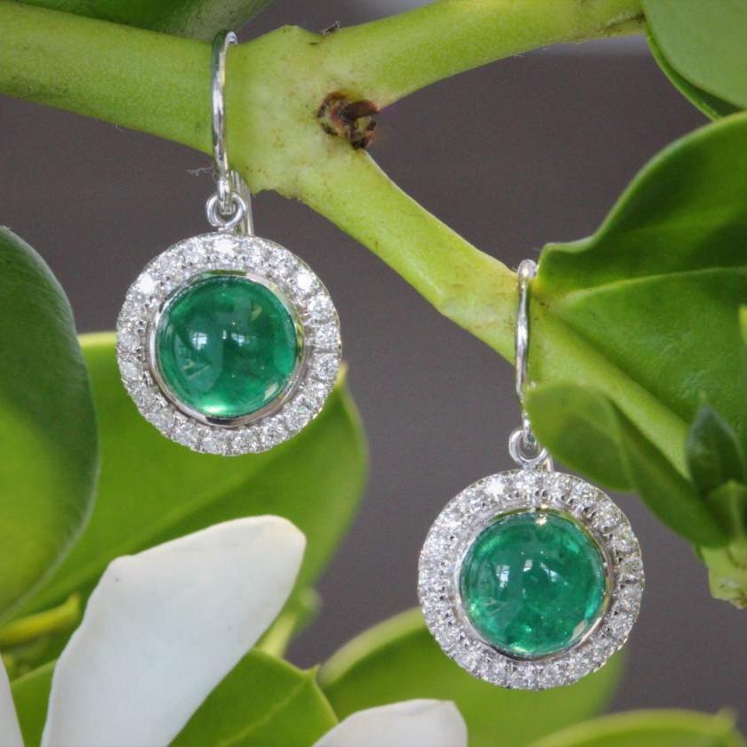 The Cabochon Emerald & Diamond Earrings