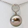 18ct White Gold Tahitian Pearl and Diamond Pendant