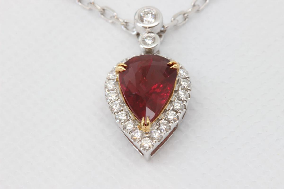 18ct White Gold Ruby Diamond Pendant [7 