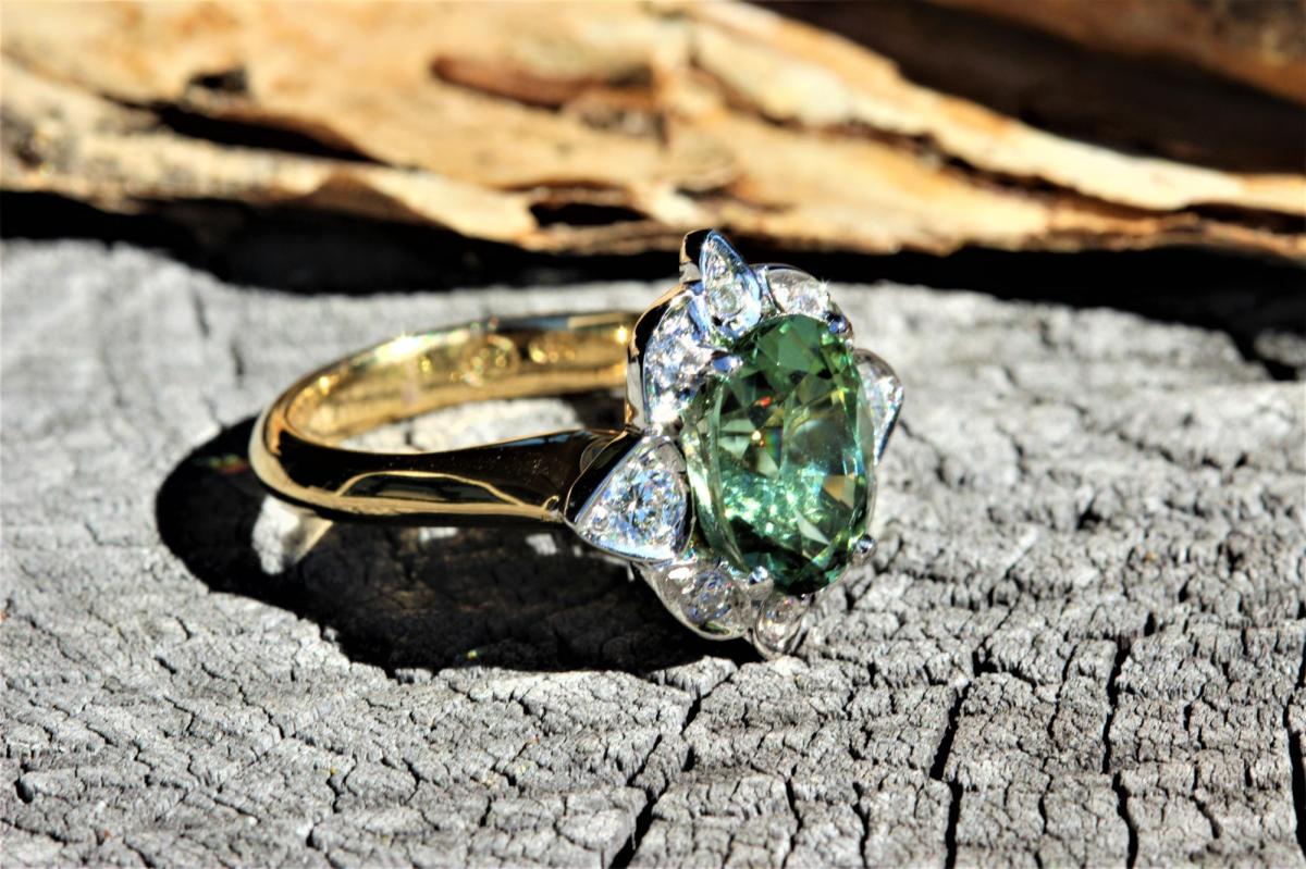 Green Tourmaline Cocktail Ring 14K Yellow Gold