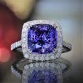 18ct White Gold Tanzanite and Diamond Halo Ring