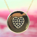 The Black Diamond Heart Disc Pendant - Yellow Gold