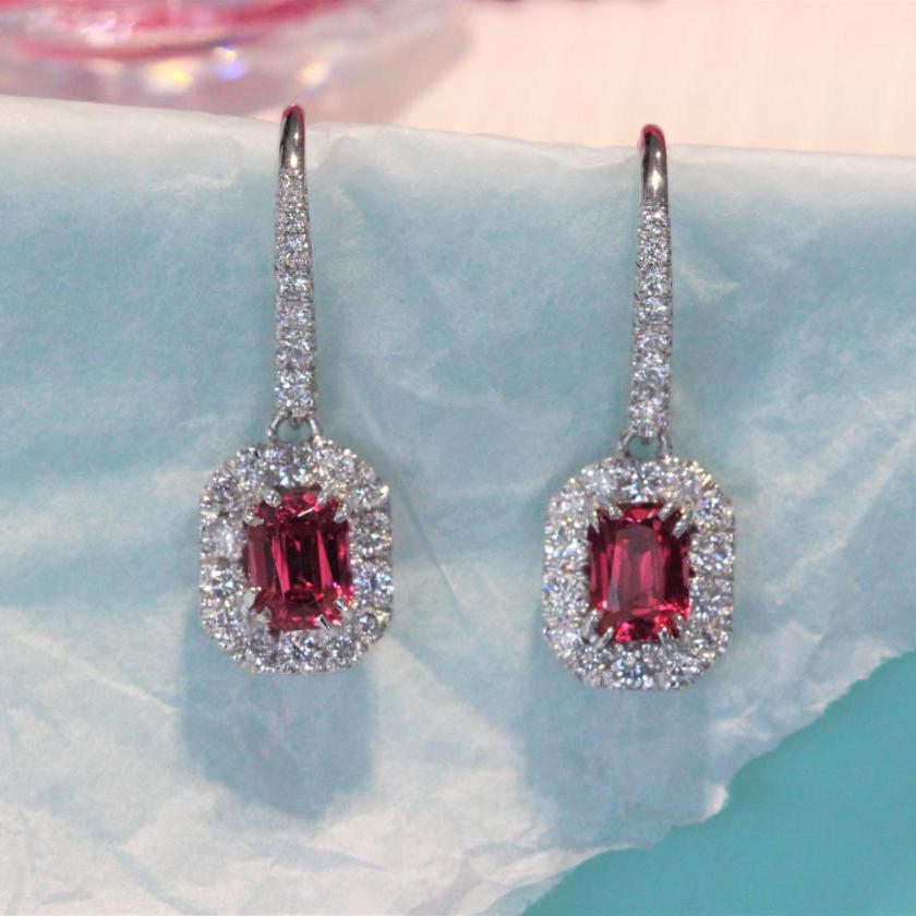 18ct White Gold Red Spinel and Diamond Earrings