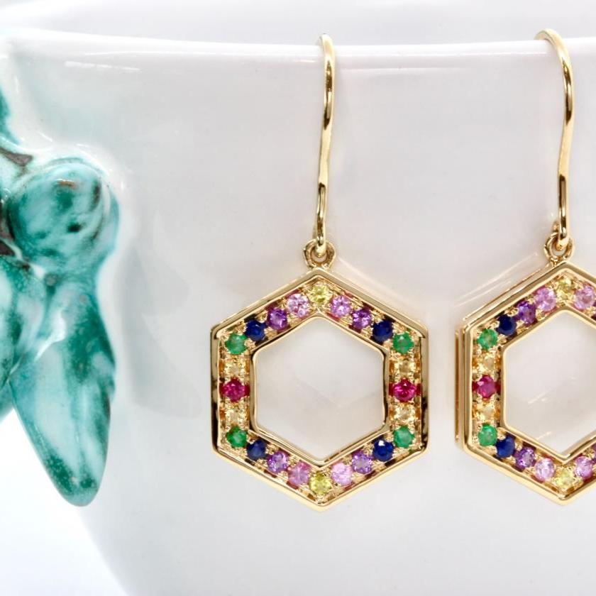 14ct Yellow Gold Multi Gem Drop Earrings