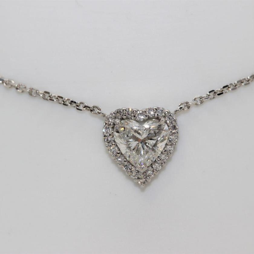 18ct White Gold Diamond Heart Halo Pendant