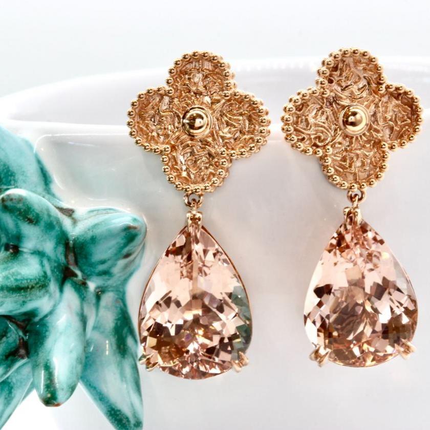 18ct Rose Gold Morganite Drop Earrings