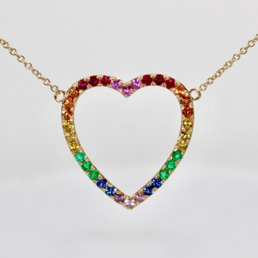 14ct Yellow Gold Rainbow Heart Pendant