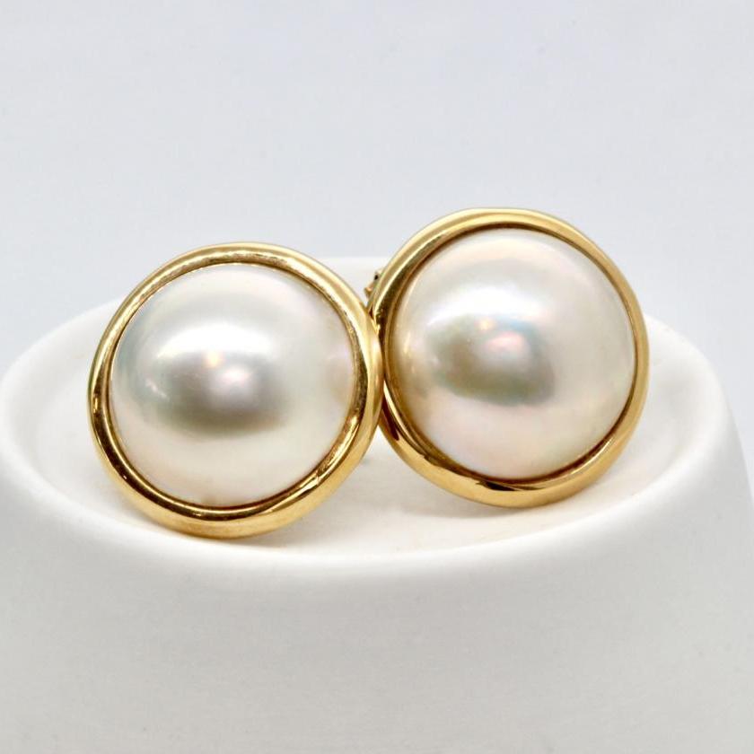 14ct Yellow Gold Mabe Pearl Earrings