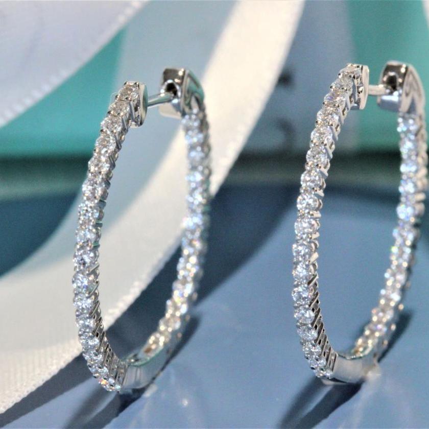 18ct White Gold Diamond Hoops