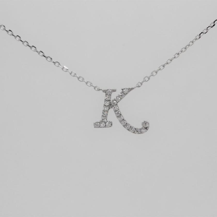 14ct White Gold Diamond Initial 'K' Pendant