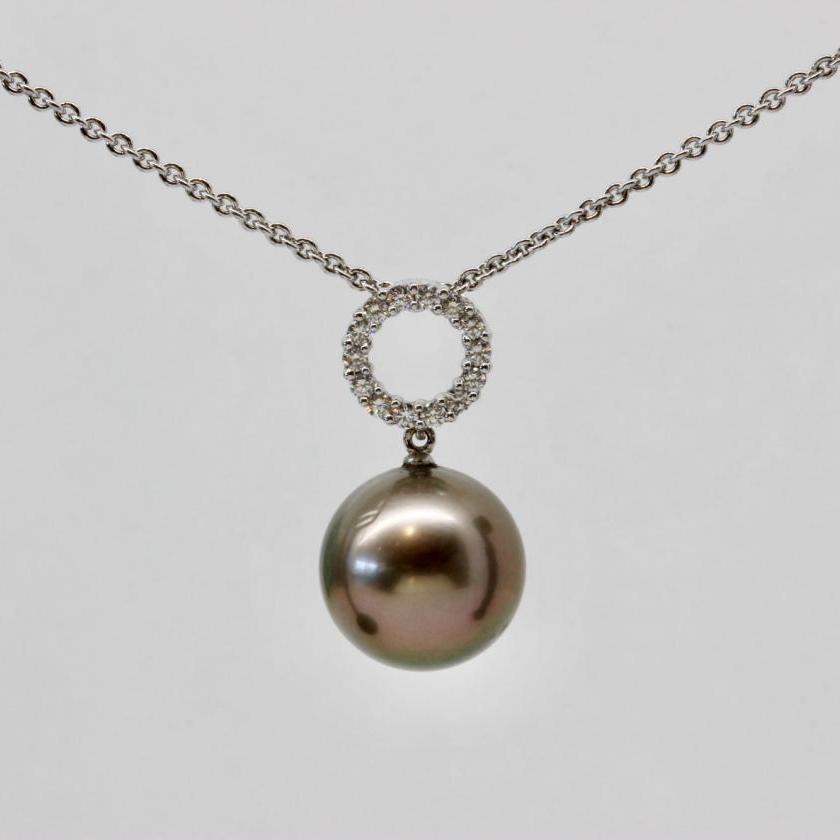 18ct White Gold Tahitian Pearl and Diamond Pendant