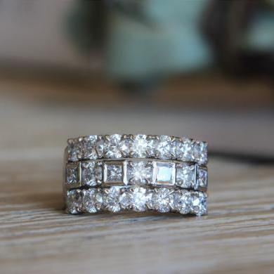 18ct White Gold 3 Row Diamond Ring