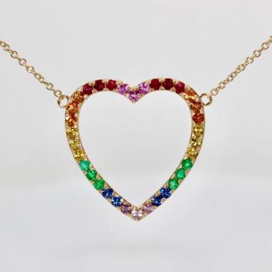 14ct Yellow Gold Rainbow Heart Pendant