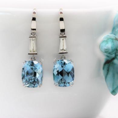 18ct White Gold Aquamarine and Diamond Drop Earrings