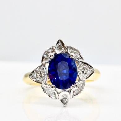 18ct Yellow and White Gold Ceylon Sapphire and Diamond Ring