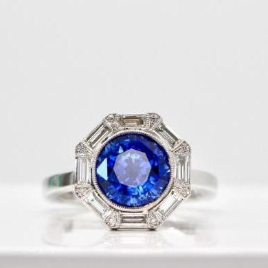 18ct White Gold Ceylon Sapphire and Diamond Ring