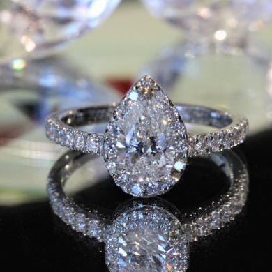 Platinum Pear Cut Diamond Halo Ring