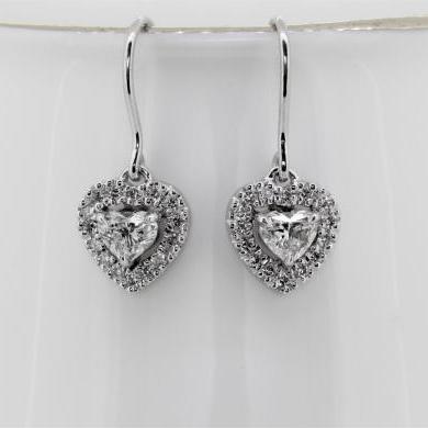 18ct White Gold Heart Shaped Diamond Halo Earrings