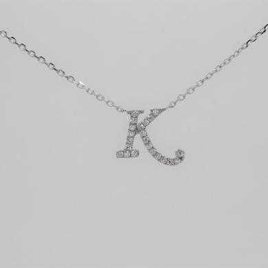 14ct White Gold Diamond Initial 'K' Pendant