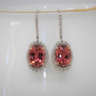 18ct White and Rose Gold Tourmaline & Diamond Earrings