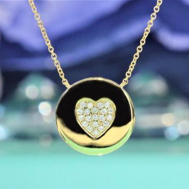 The Diamond Heart Disc Pendant - Yellow Gold