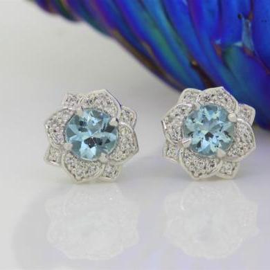 The Aquamarine Lotus Earrings