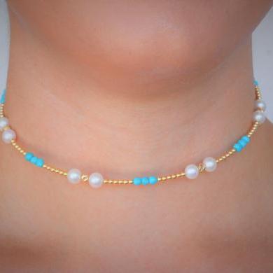 The Crest Pearl & Turquoise Choker