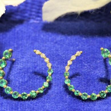The Circuit Stud Earrings - Emerald & Diamond