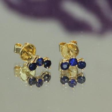 The Blue Sapphire Ear Climbers - Yellow Gold