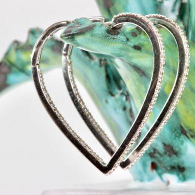 18ct White Gold Diamond Heart Hoop Earrings